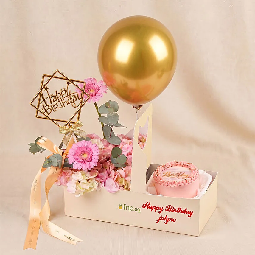 Personalised Birthday Flower & Cake Gift Box