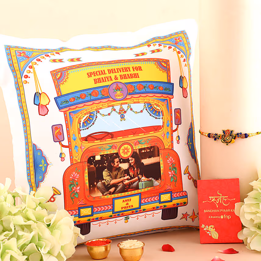 Sneh Ganesha Rakhi with Bhaiya Bhabhi Cushion