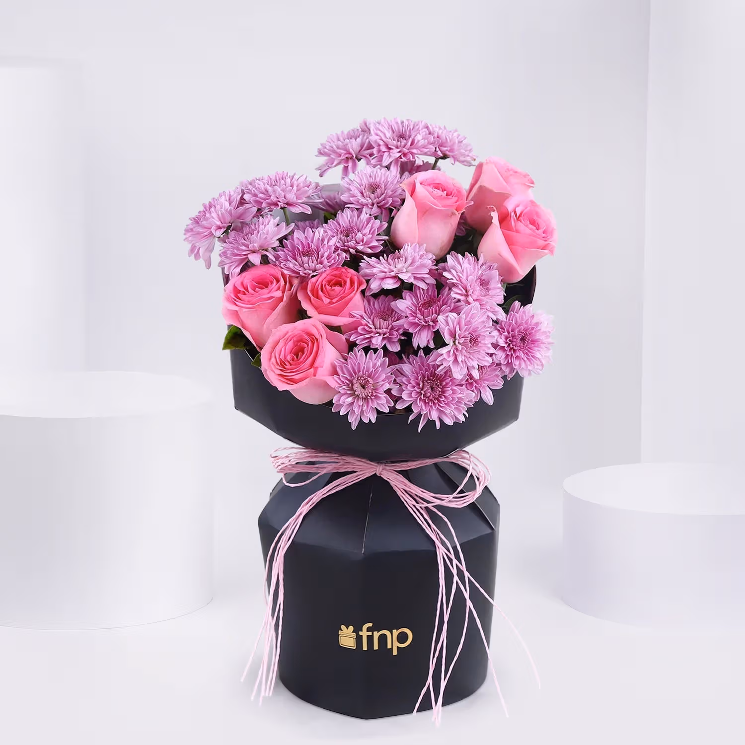 Sunset Splendor: Elegant Pink Rose and Gerbera Bouquet - Pink