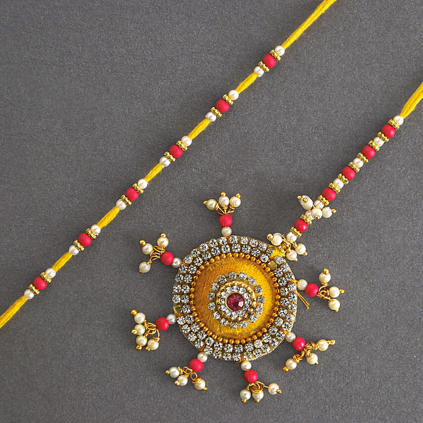 Designer Lumba Beads Rakhi Set N Sweet Delights