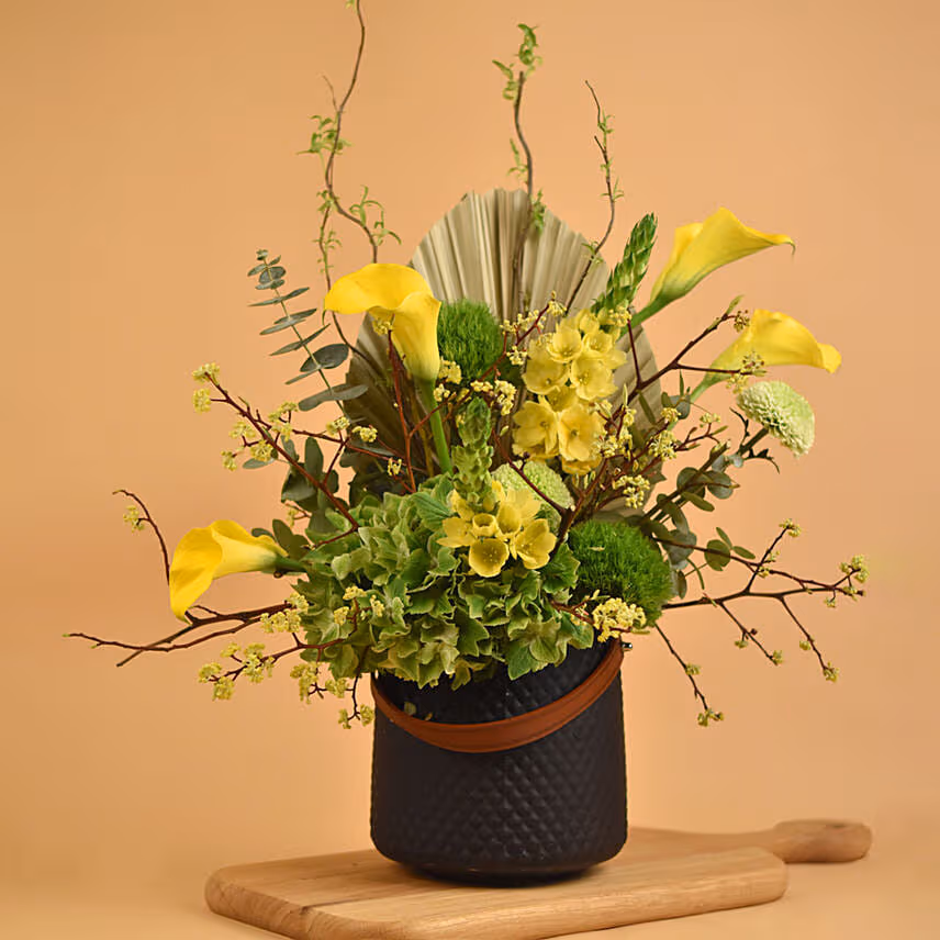 Serene Mixed Flowers Black Vase