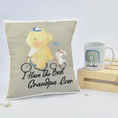 Grandpa's Best Gift Combo: Cushion and Mug Set