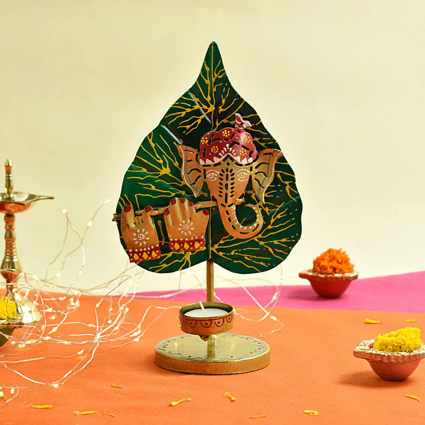 Ganesha with Flute Tea Light Stand