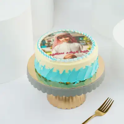 Blue Wishes Personalized Birthday Photo Cake - Chocolate / 500gm