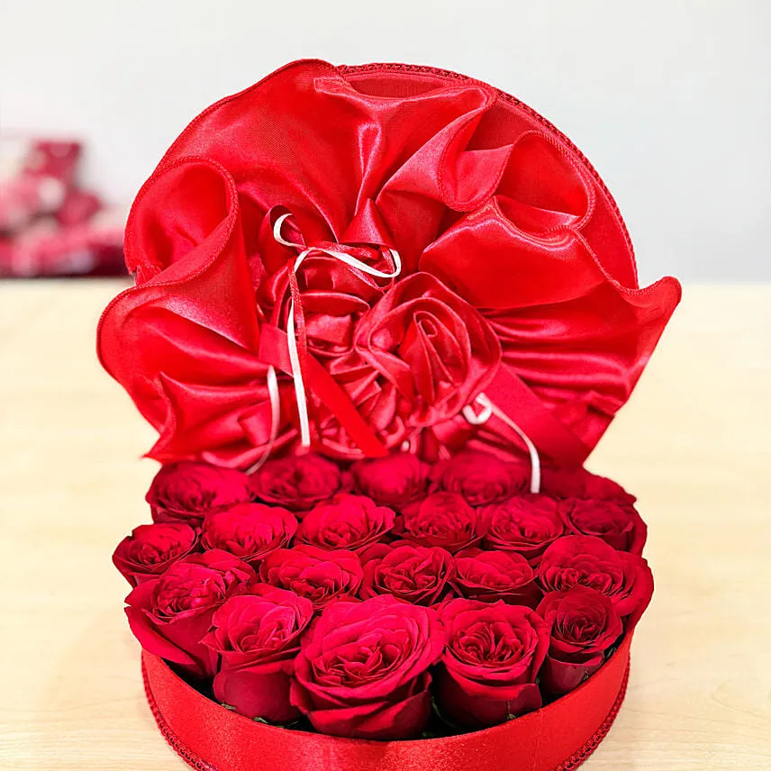 48 Red Roses in Red Round Box
