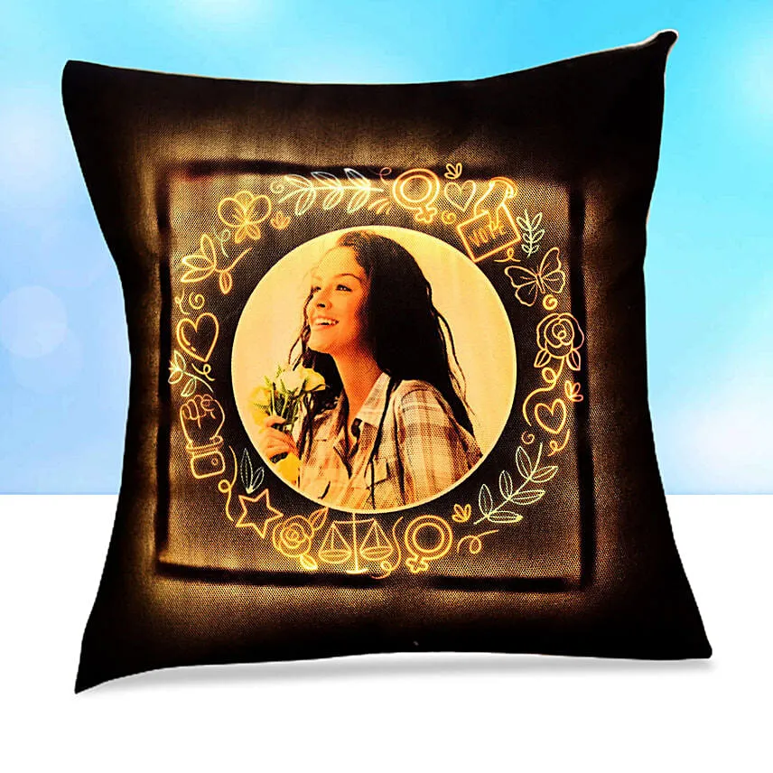 Personalised Yellow Led Cushion With Chocolate Cake