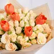 Chic Celebration Bouquet: Orange Tulips & Peach Roses