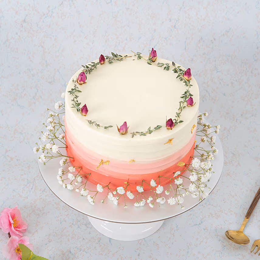 Ombre Pink Baby Breath Strawberry Cake 6 inch