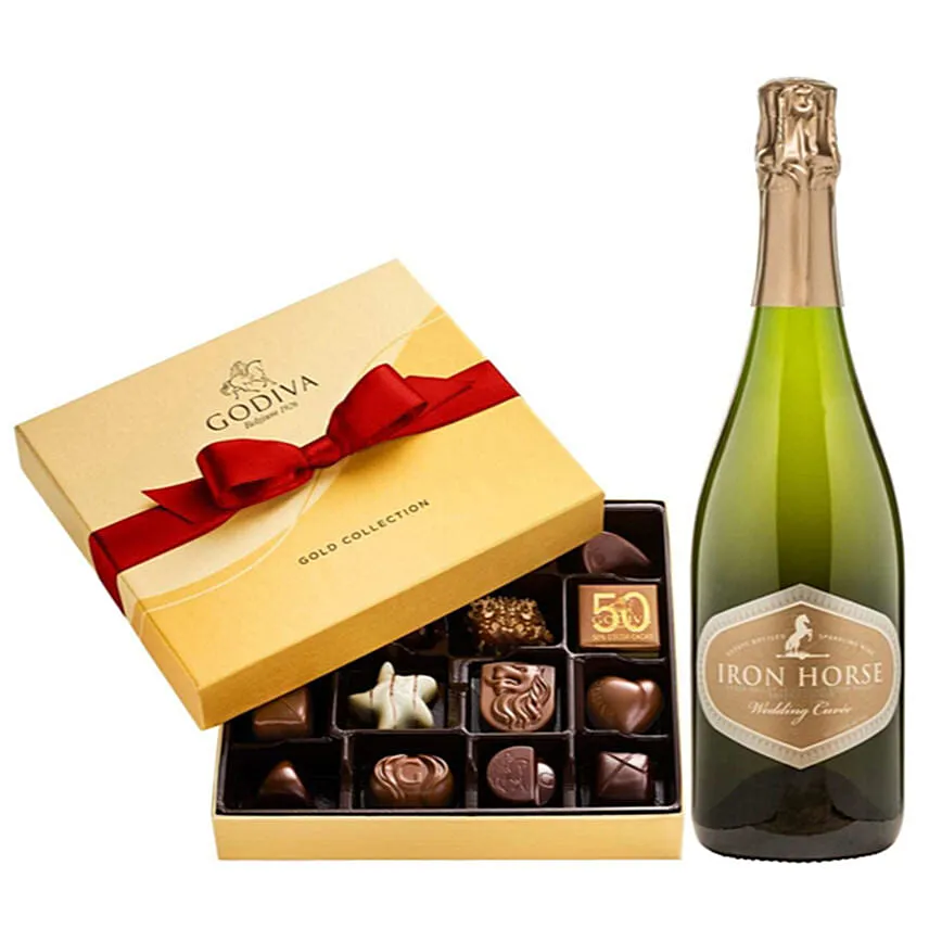 Iron Horse Wedding Cuvee & Godiva Gift Set