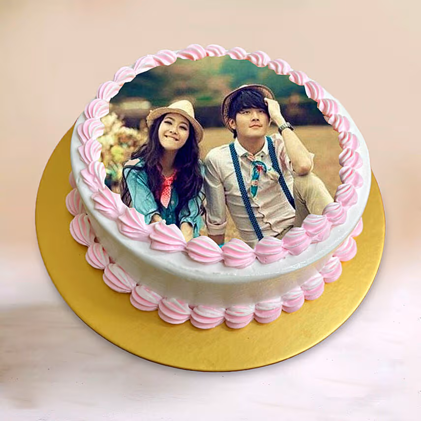 Personalised Vanilla Raspberry Photo Cake