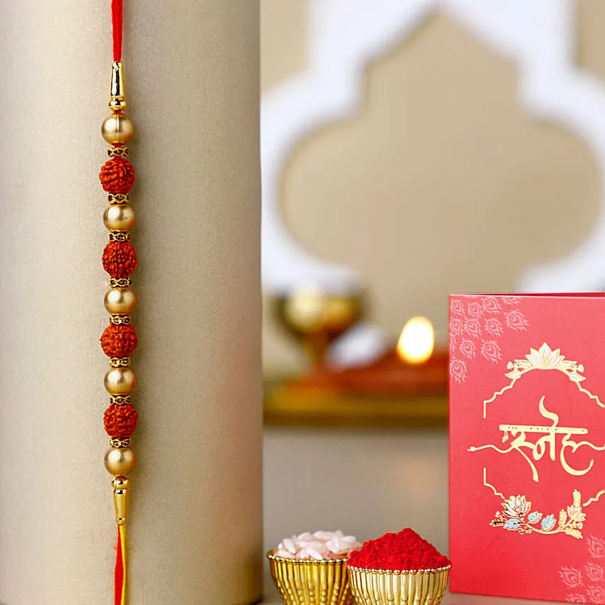 Earthly Blessings Rudraksha Rakhi N Luscious Chocolates Combo