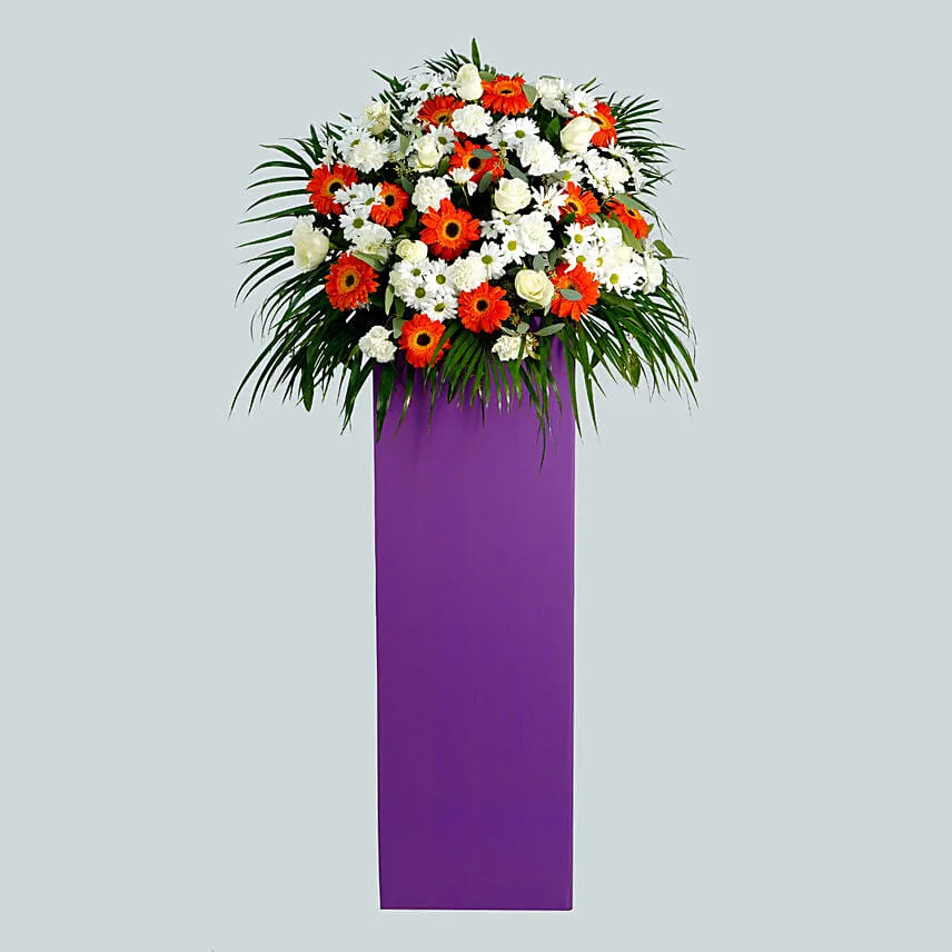 Delightful Mixed Flowers Purple Cardboard Stand