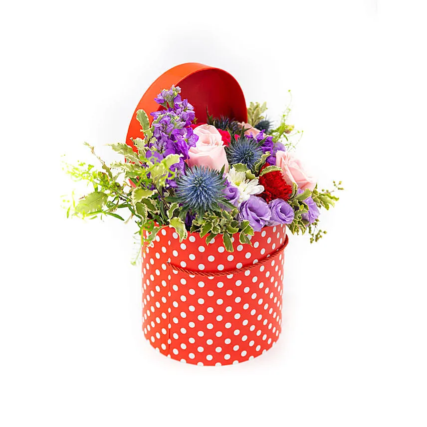 Striking Mixed Flowers Round Box