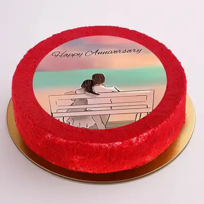 Exquisite 500gm Red Velvet Cake for a Happy Anniversary Celebration