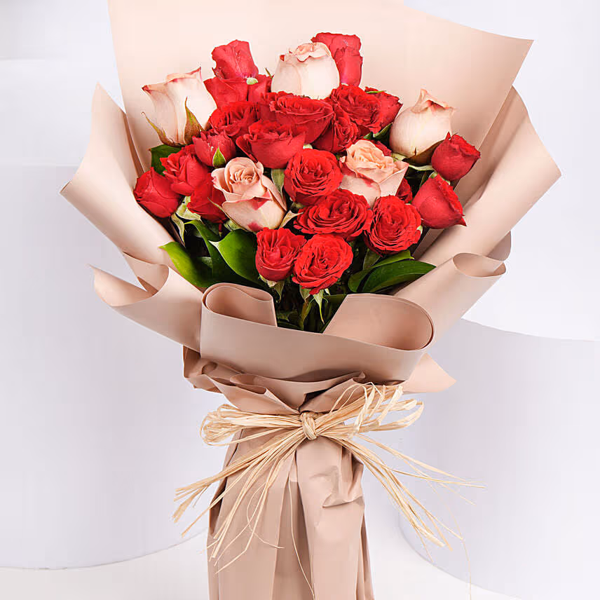 8 Cappaccino and Red Roses Bouquet