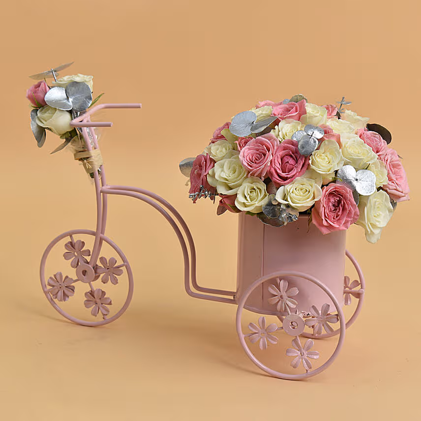 Floral Arrangement In a Bicycle For Valentine With Table Top
