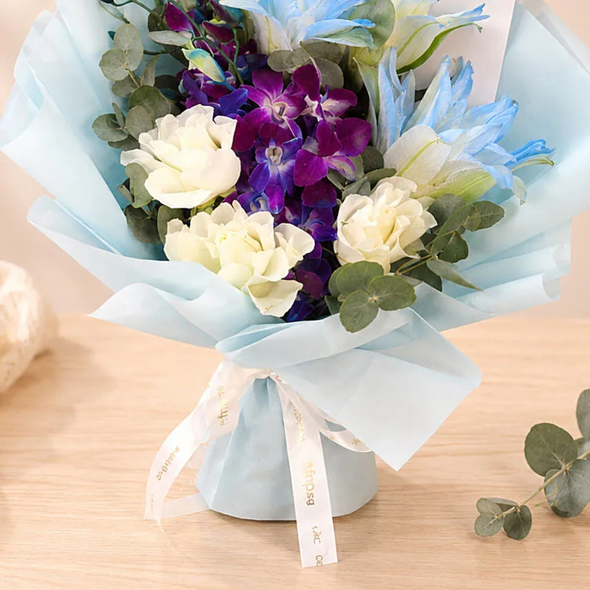 Best Dad Blue Lily and Orchid Bouquet
