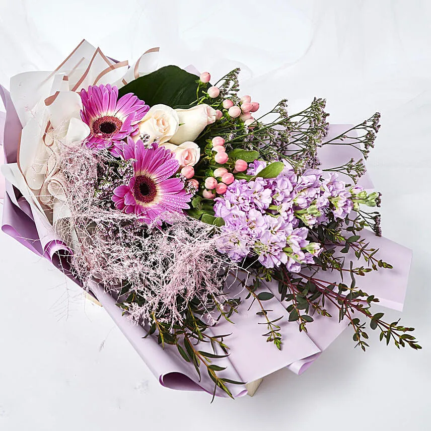 Graceful Mixed Flowers Beautifully Tied Bouquet