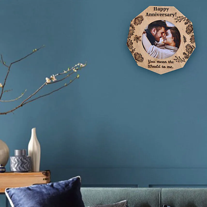 romantic anniversary one personalised wooden frame with cake