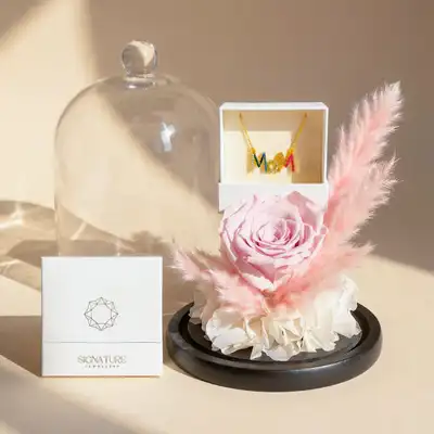 Signature 'MOM' Necklace with Infinity Rose Dome Gift Set