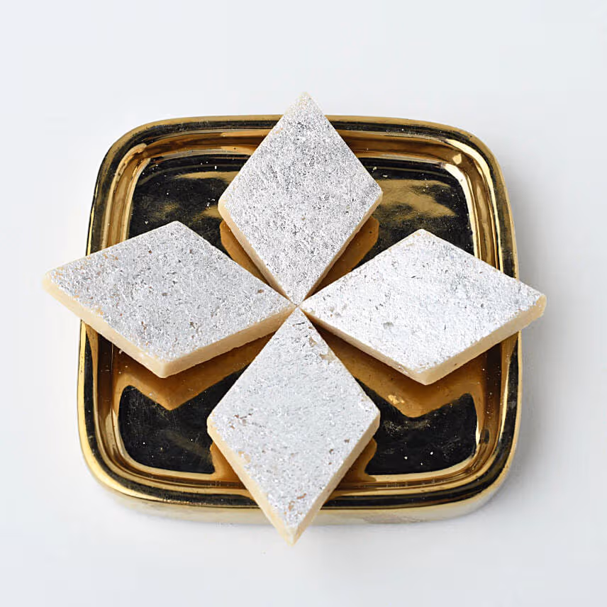 White Pearl Bead Rakhi with Kaju Katli