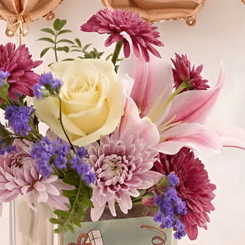 New Year Floral Arrangement with 2026 Balloon Bundle