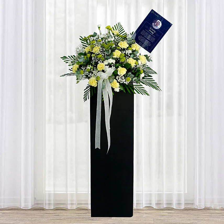Heavy Hearted Condolence Mixed Flowers Black Stand