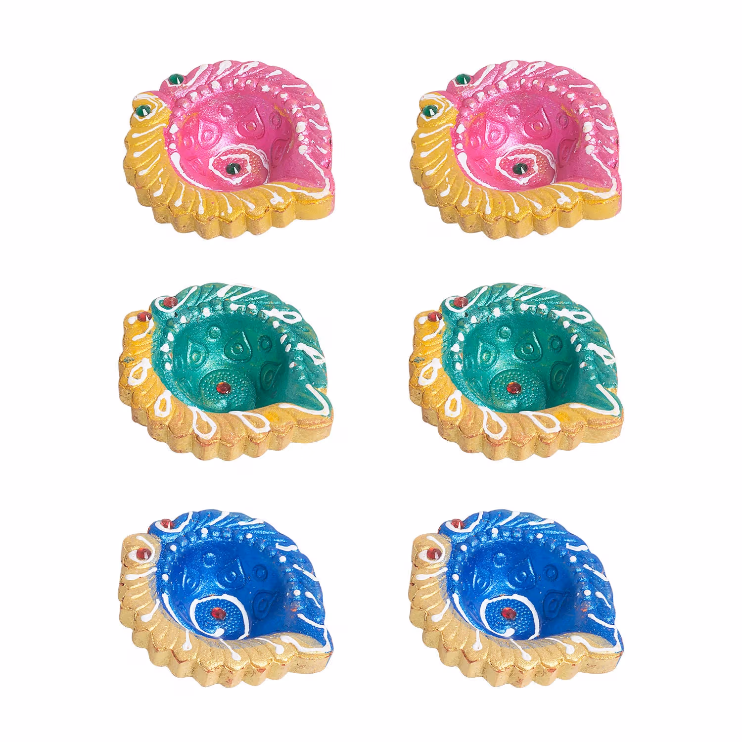 Set of 6 Multicolour Terracotta Diya with Decorative Packaging