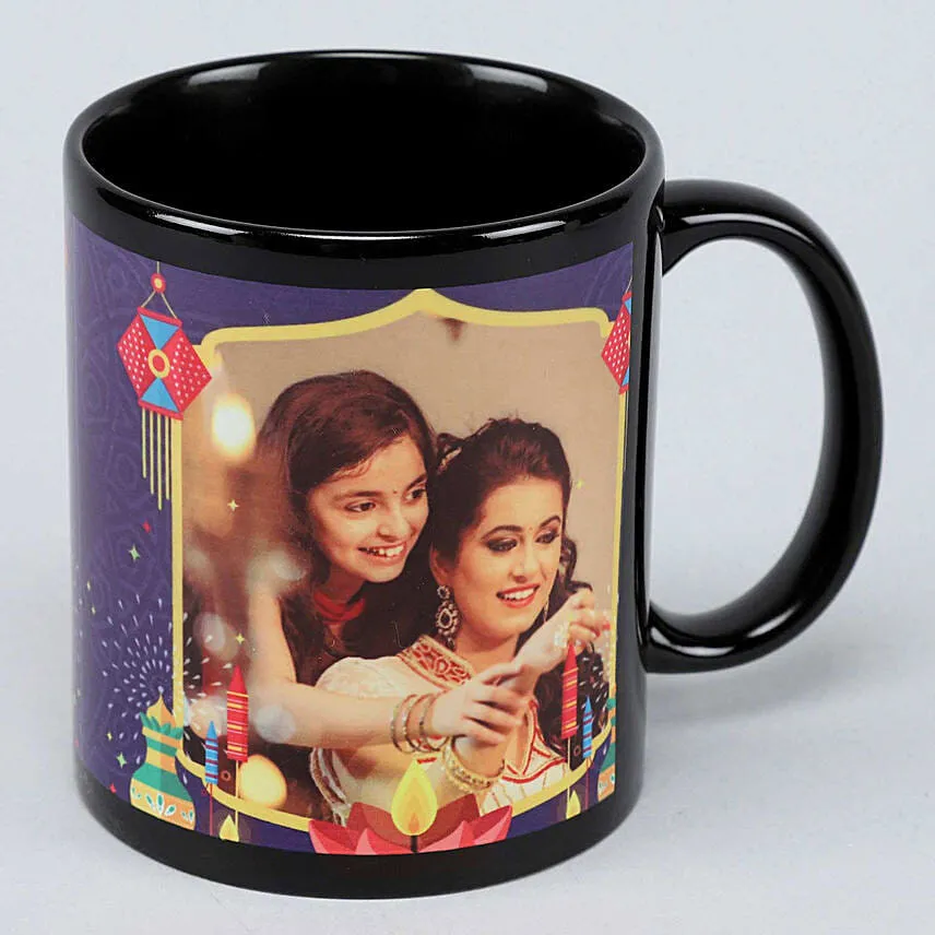 Personalised Deepavali Black Ceramic Mug