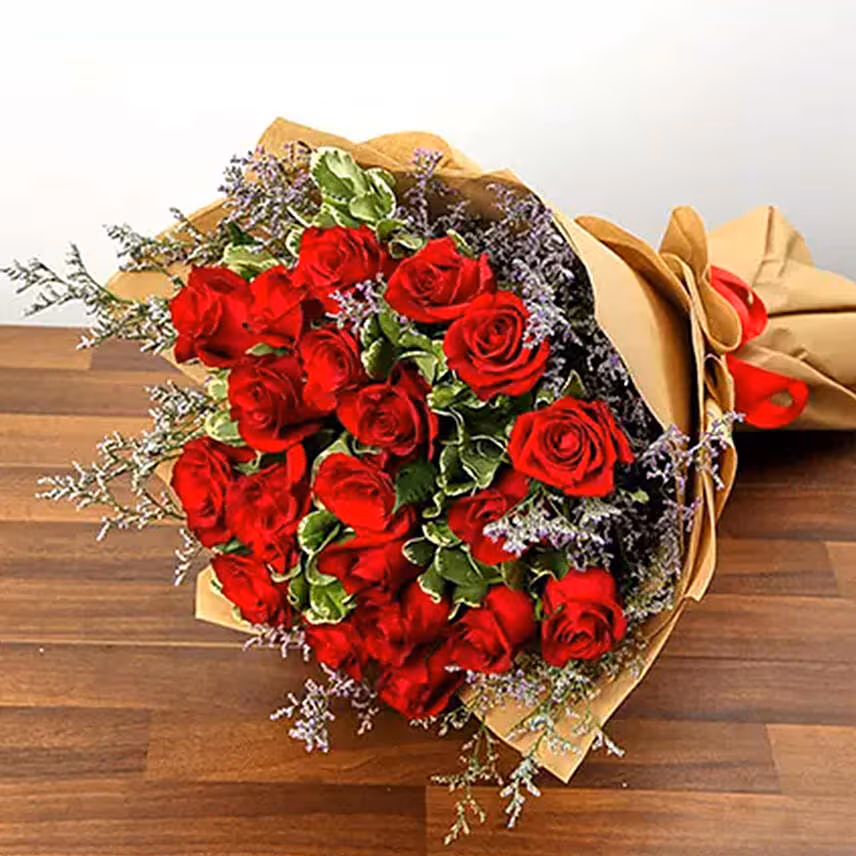 Red Roses Bunch With Choco Cake & Ferrero Rocher