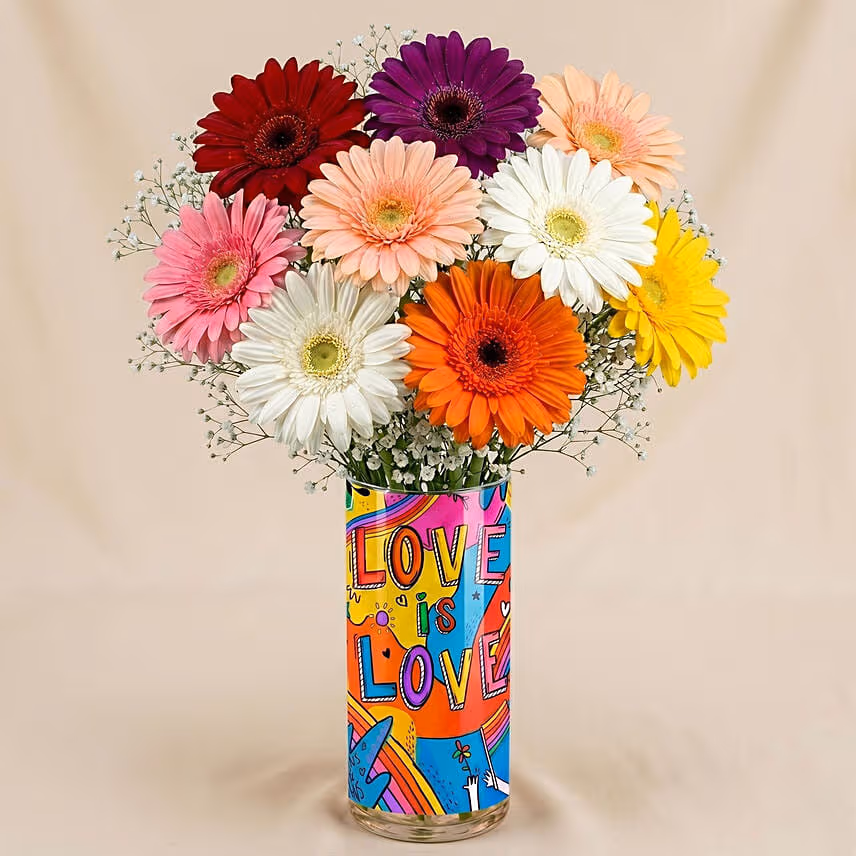 Love Is Love - Colorful Gerbera Flower Vase