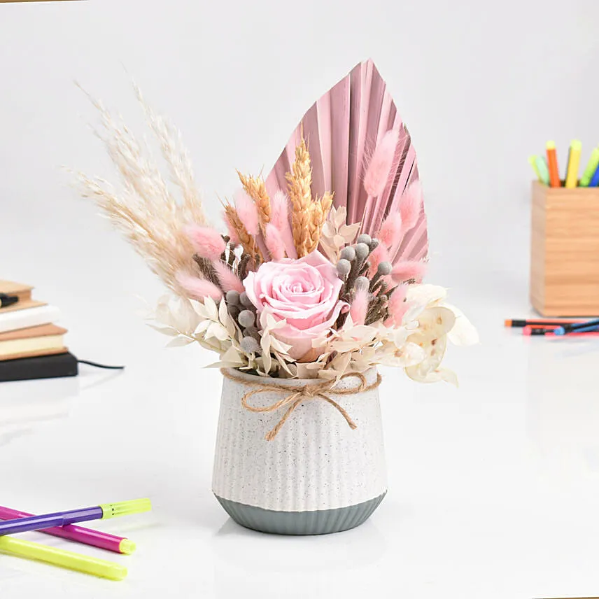 Graceful Pink Preserved Flower Vase