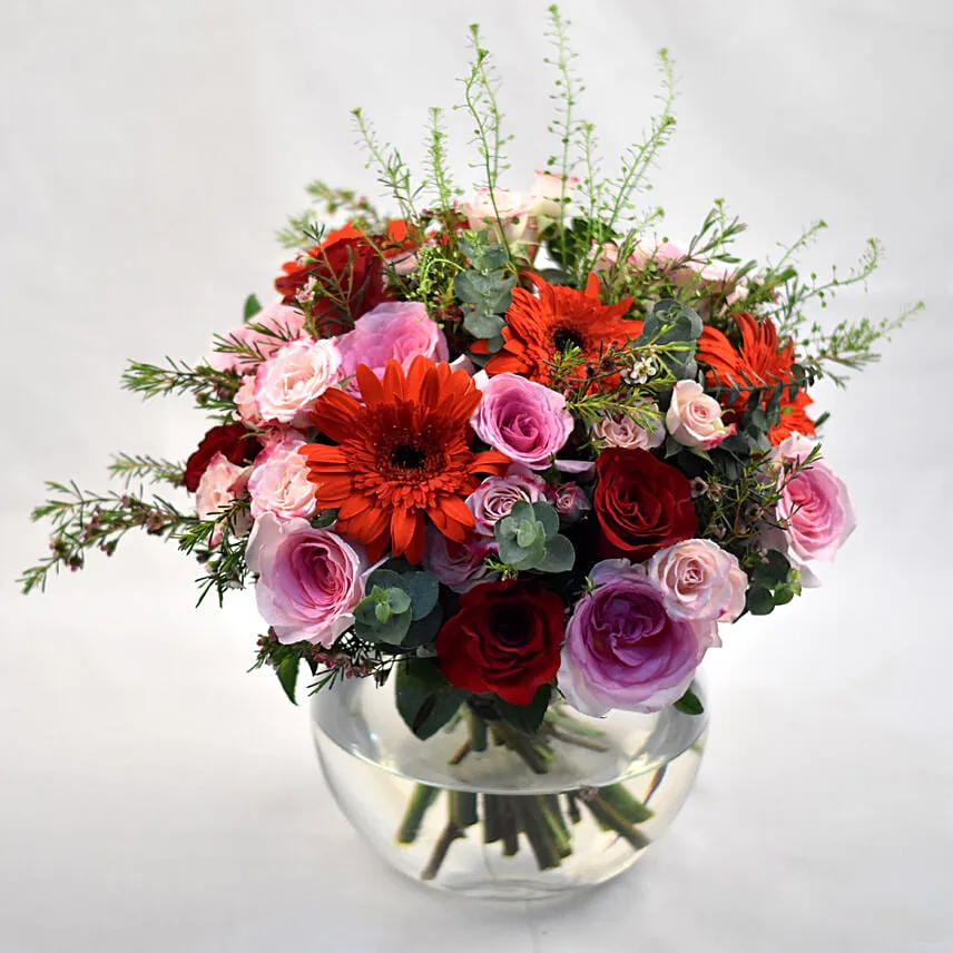 Alluring Mixed Flowers Fish Bowl Vase