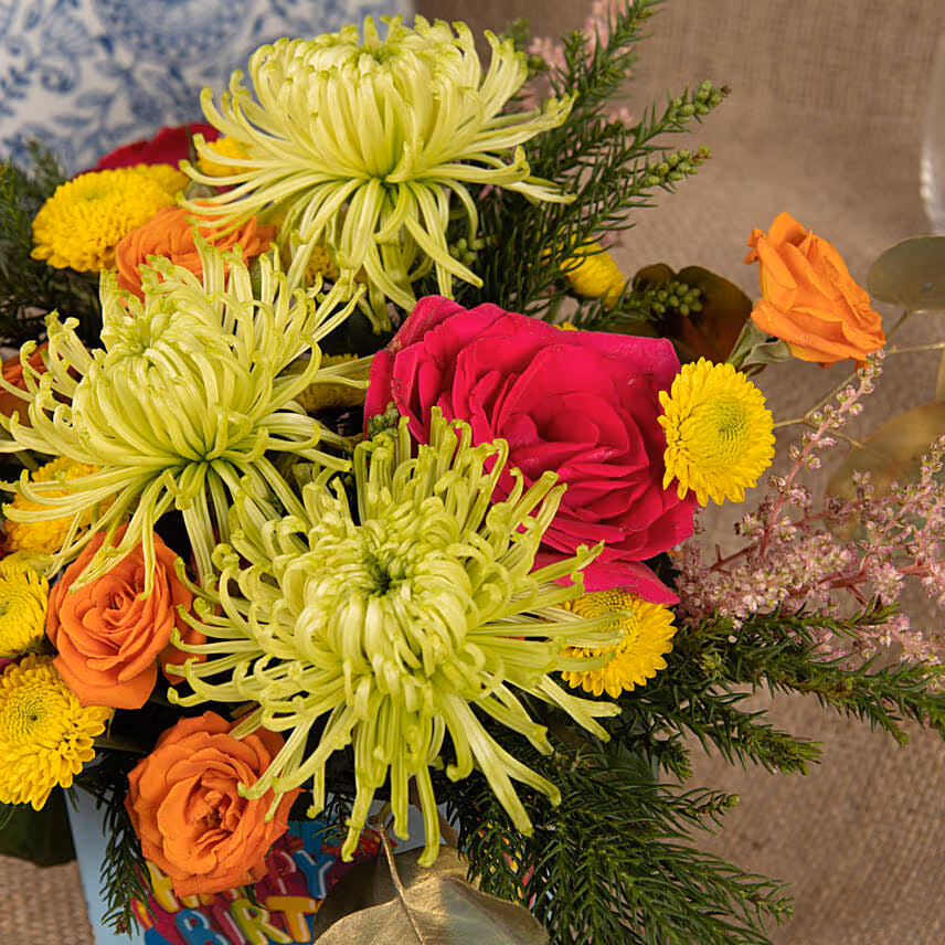 Estatic Birthday Flowers Vase