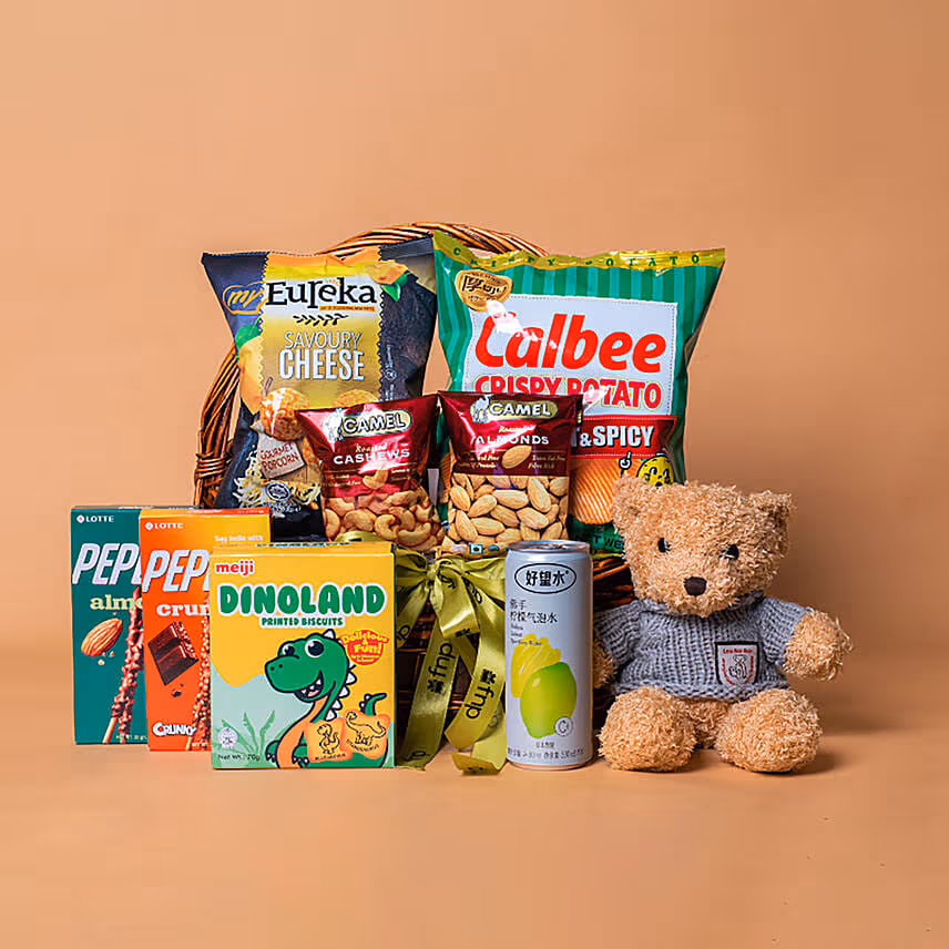 Snacks Treats Basket With Teddy