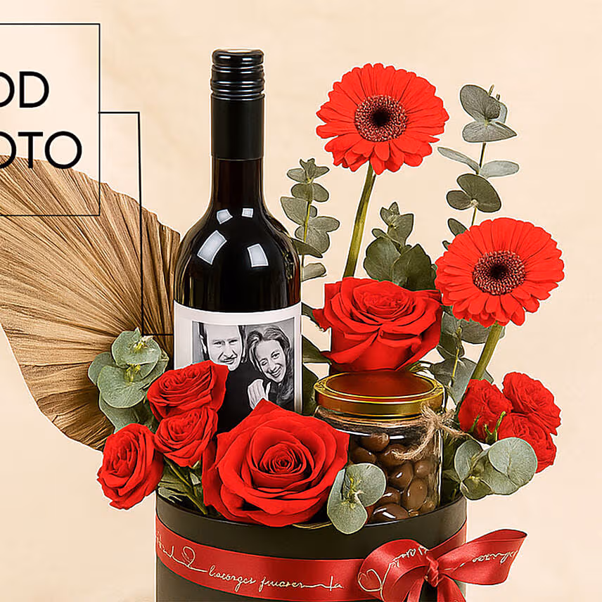Golden Romance Flower & Wine Box