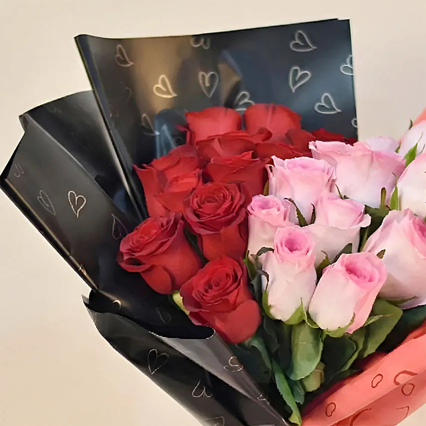 24 Red n Pink Roses Valentine's Day Bouquet