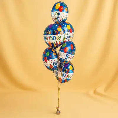 Vibrant Happy Birthday Foil Balloons - Set of 6 with Helium