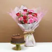 Exquisite Romance: Pink & Red Roses with Ferrero Rocher Chocolate Cake