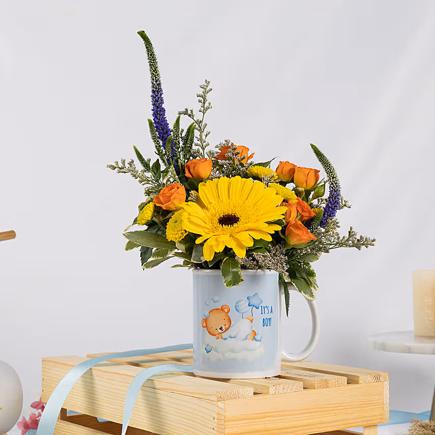 New Born Boy Flower Mug