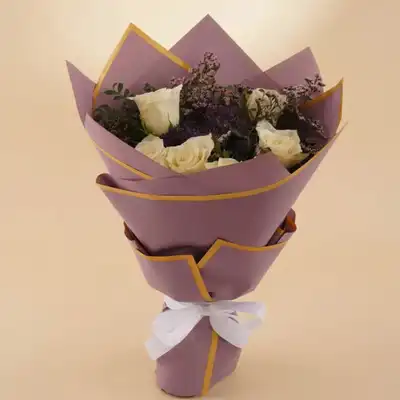 Elegant Velvet Twilight Bouquet with White Roses & Purple Limonium