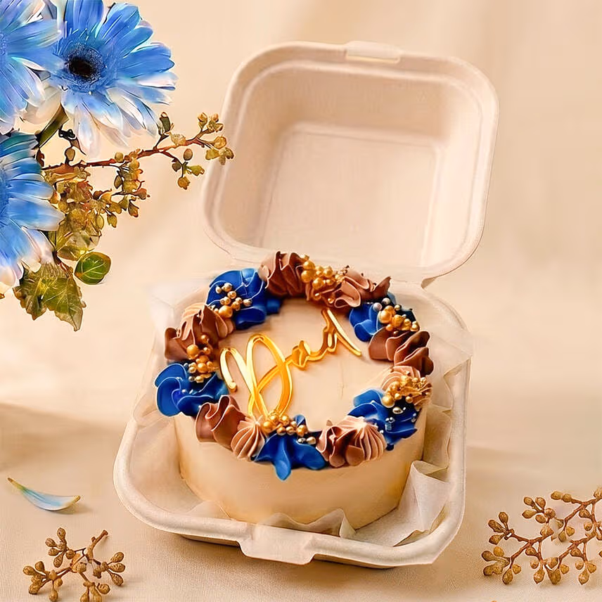 Father's Day Blue Gerbera Vase & Bento Cake Set