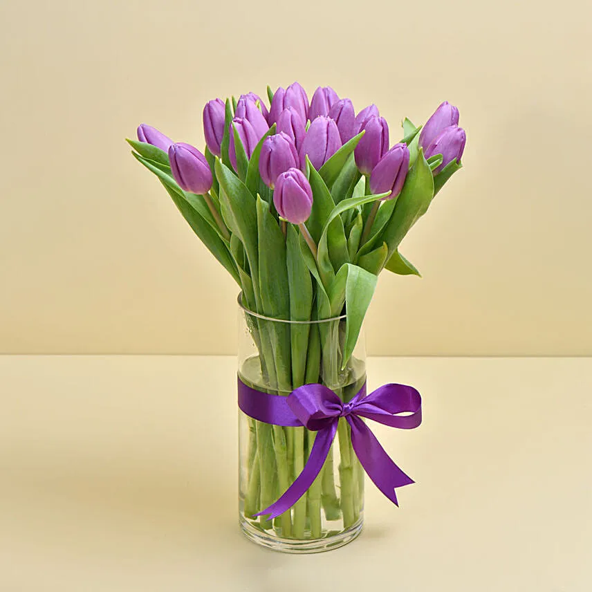 10 Purple Tulip Arrangement with Greeting Card
