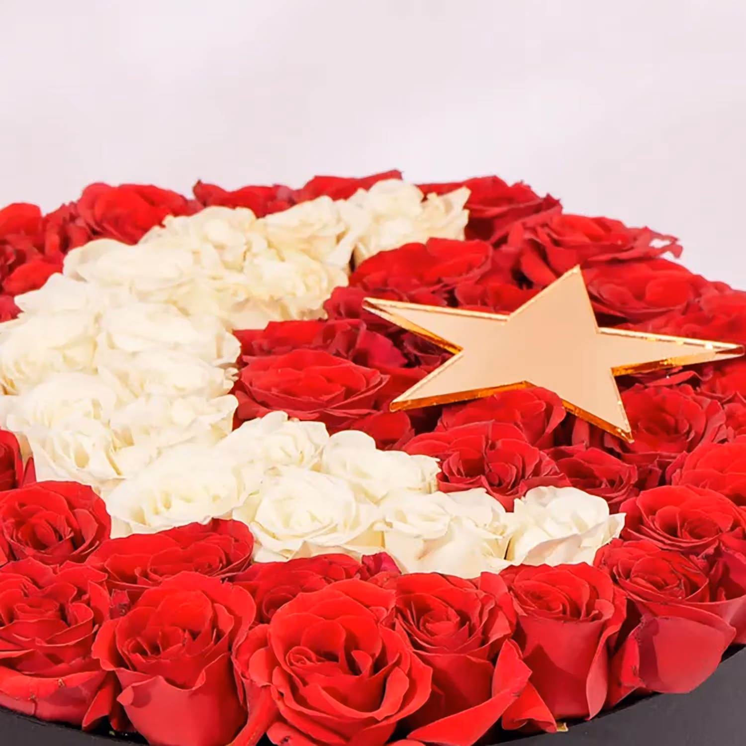 Crescent Moon Flowers Box with Red and White Roses