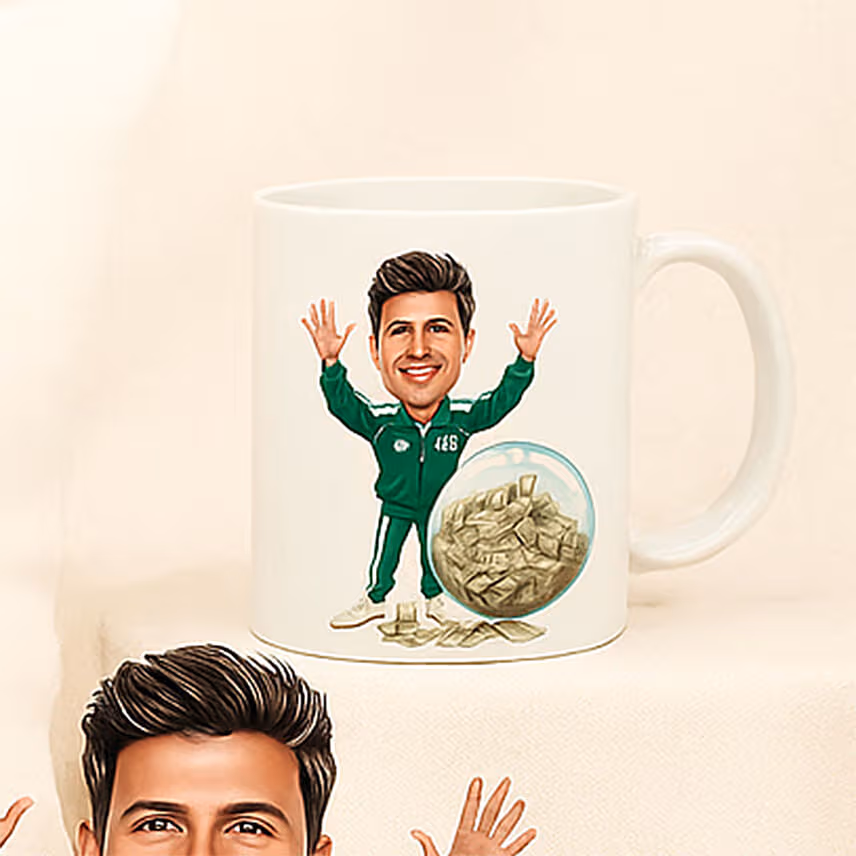 Green Tracksuit No456 Personalised Caricature Style Gift Set