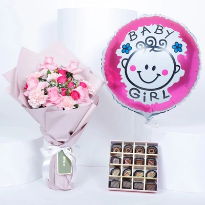 Empire Chocolate | Pink Box 16 Pcs N Bouquet N Baby Girl Balloon