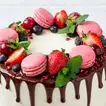 Vanilla Symphony Macaron Cake with Berries and Chocolate Drip