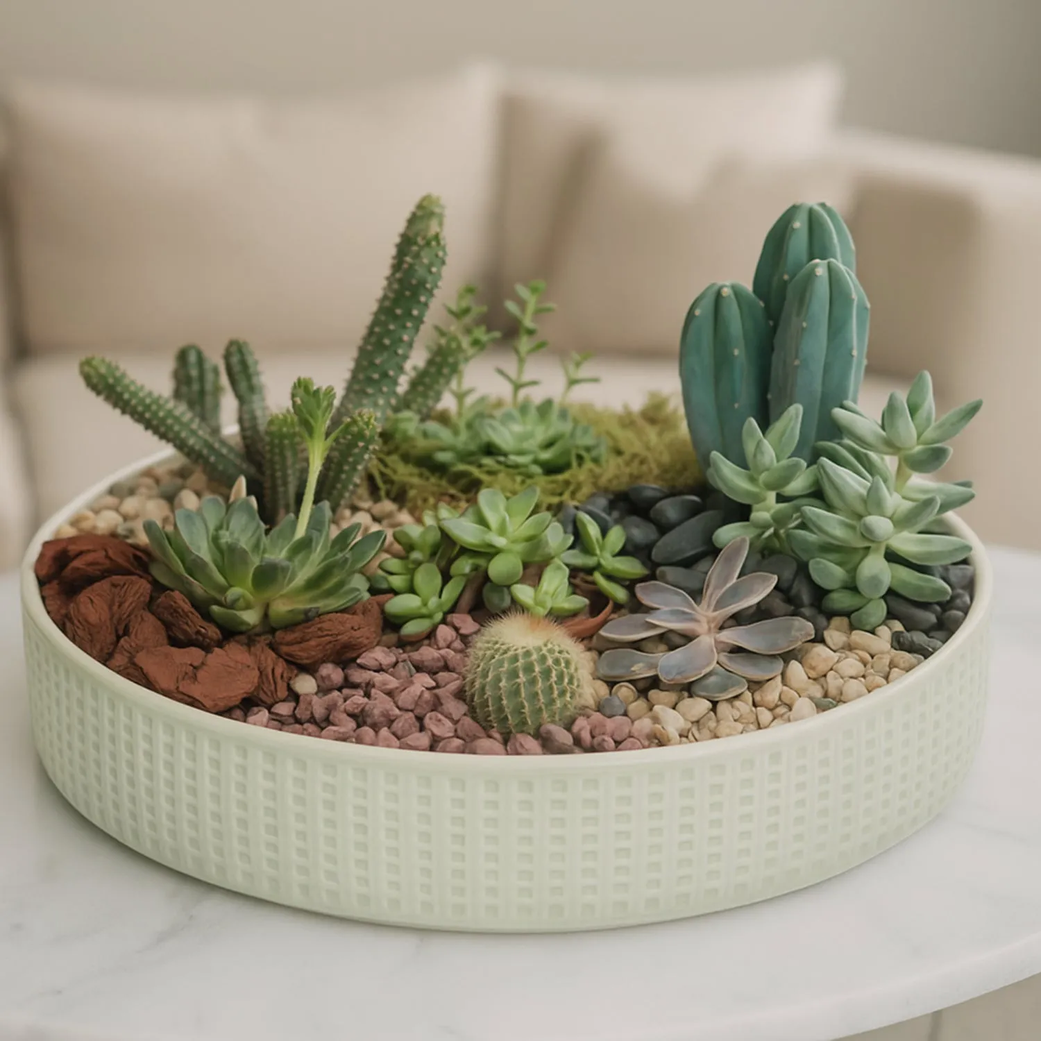 Elegant Cactus & Echeveria Arrangement in a Stylish Ceramic Tray