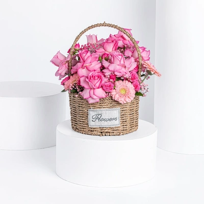 Elegant Pink Flower Basket Arrangement