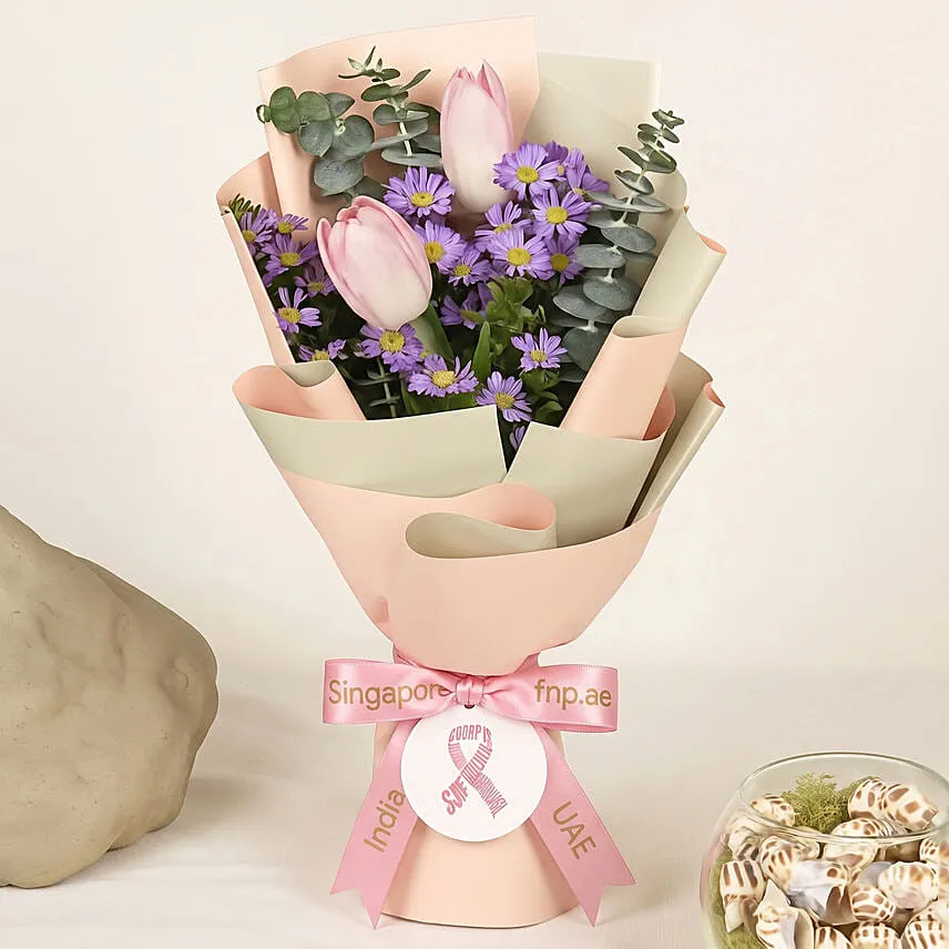 Pink Ribbon Strength Tulips Bouquet